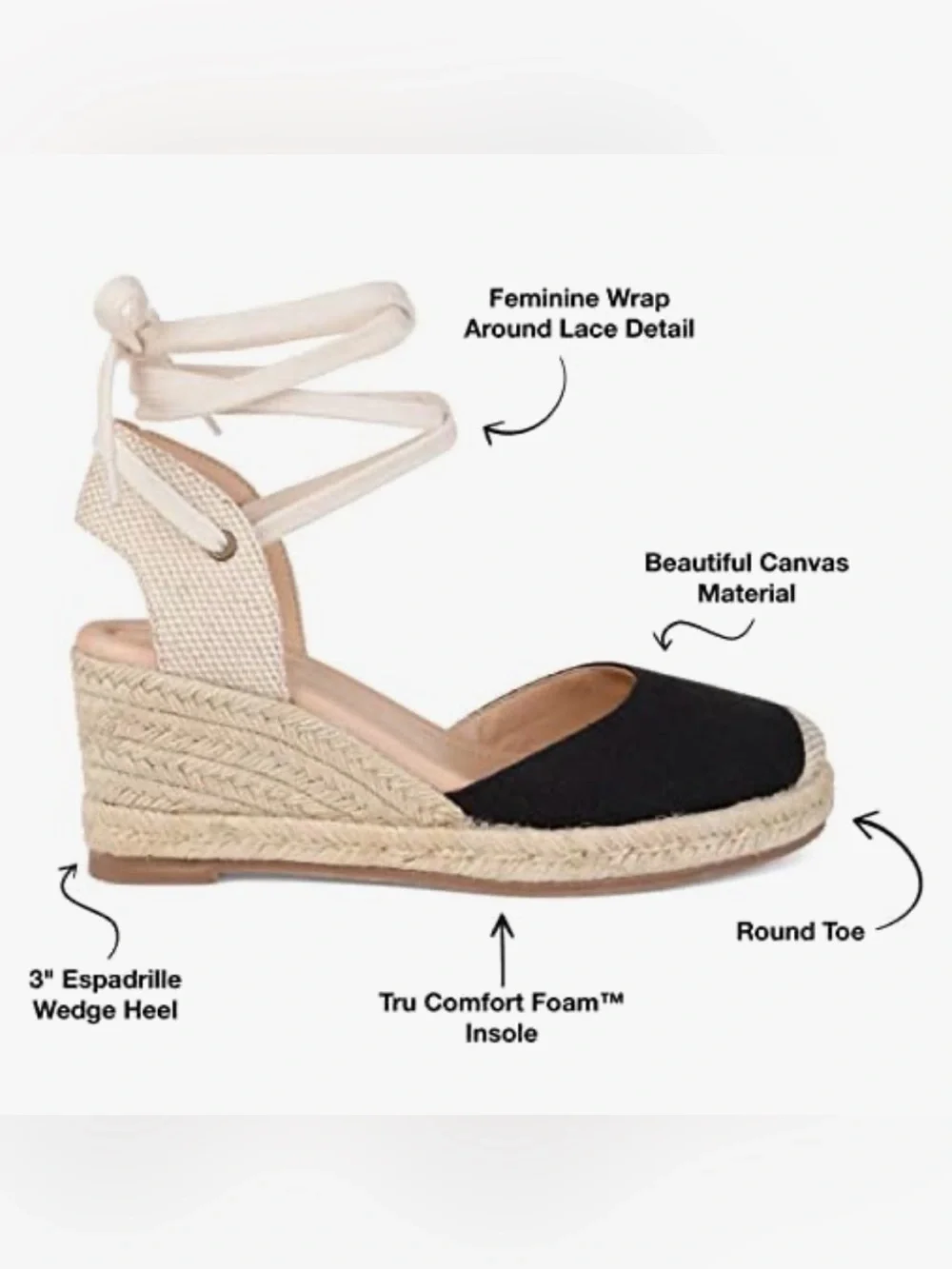 Journee Collection Black and Cream Canvas Espadrille Wedges